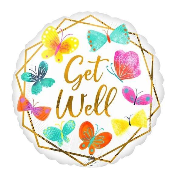 Get Well Butterfly Print Round Shaped Balloon