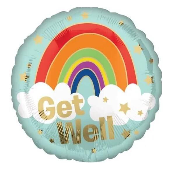 Get Well Rainbow Print Round Shaped Balloon