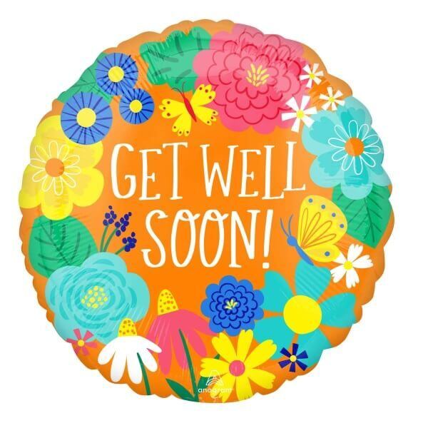 Get Well Soon Floral Print Round Shaped Balloon