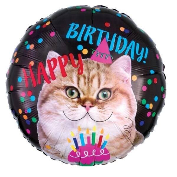 Happy Birthday Cat Print Round Shaped Balloon
