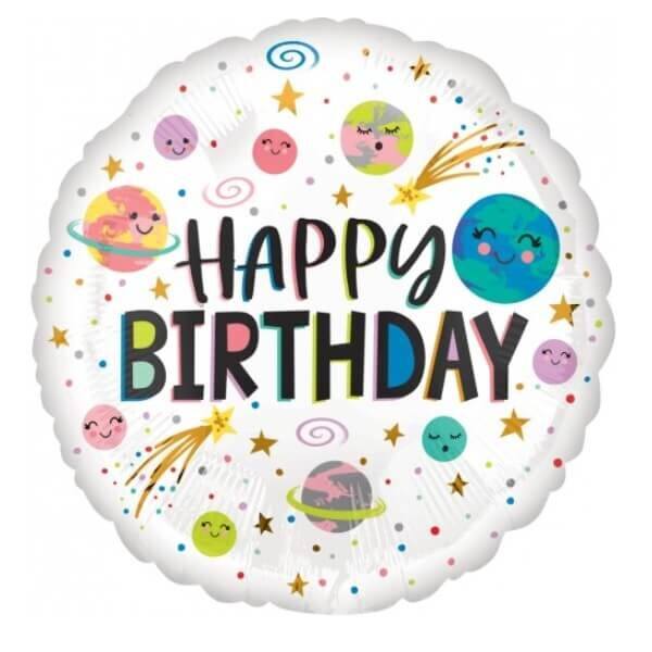 Happy Birthday Planet Round Shaped Balloon